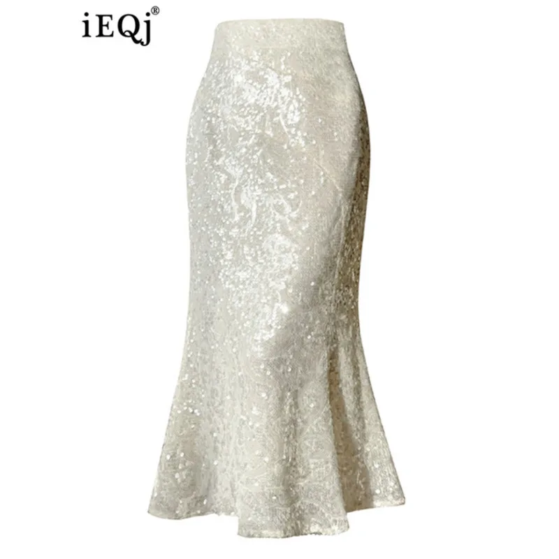 IEQJ Elegant Sequins Design Sense Skirt A-line Slim High Waist Party Fishtail Skirts For Women 2025 New Spring Clothing 3WQ2212