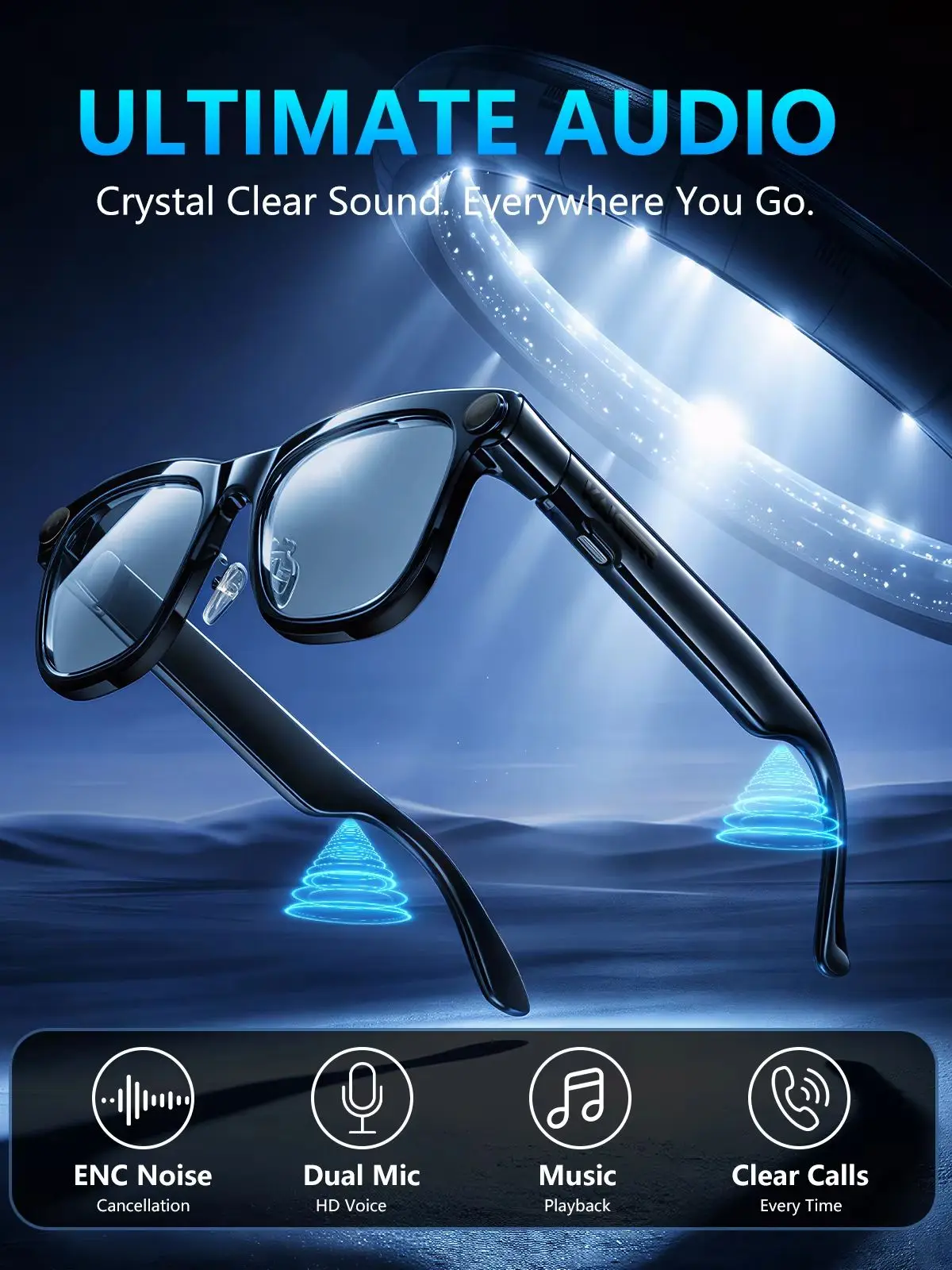 KAIGERR AI Smart-Brille 300mAh 4K 1300W Pixel Kamera Videoaufnahme Fotoerkennung Bluetooth-Anruf Sprachübersetzung Sonnenbrille für Männer und Frauen