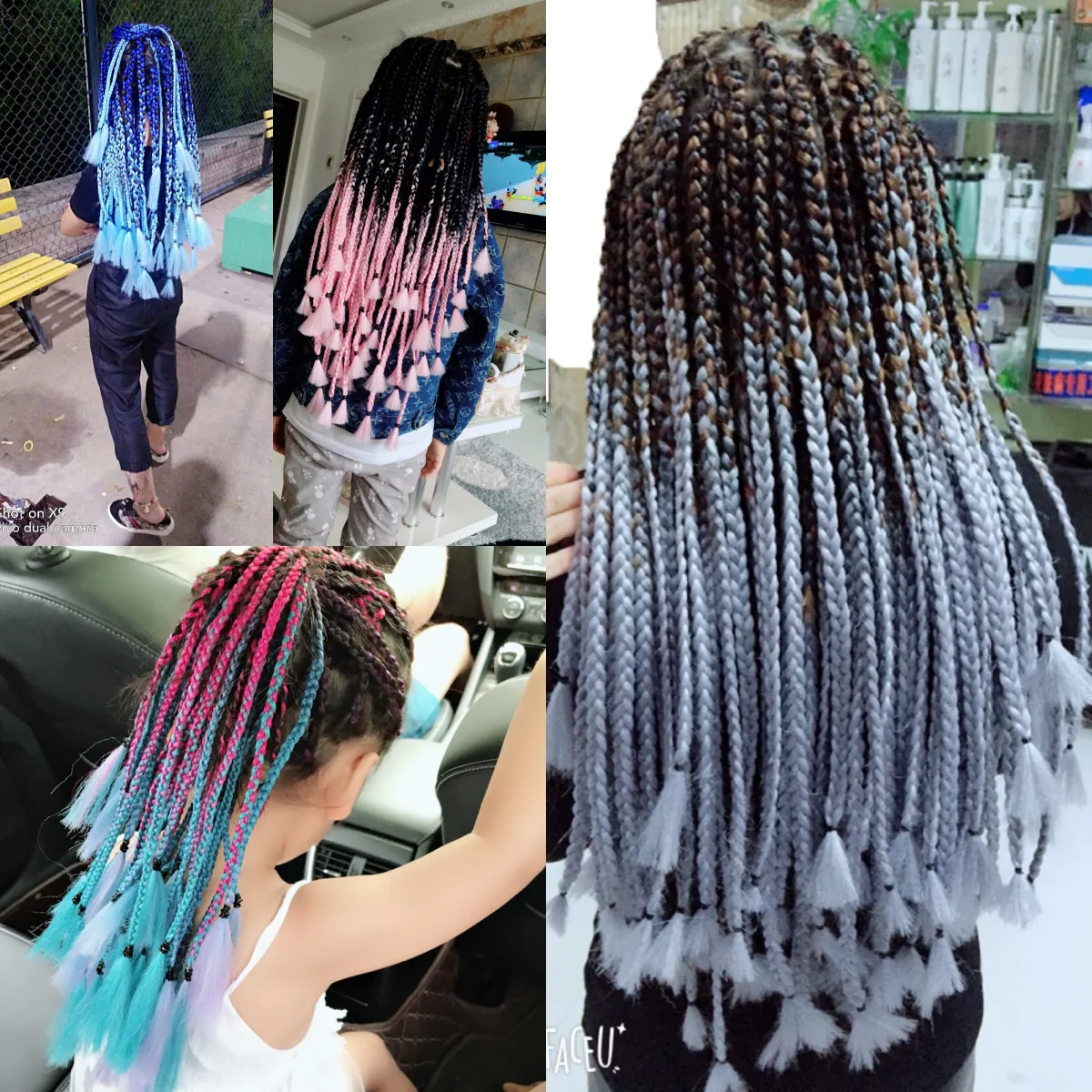 Verves-Extensão De Cabelo De Trança Jumbo Sintética Para Mulheres, Tranças Puras Ombre, Rosa, Azul, Roxo, Preto, DIY, 24 ", 100g por Peça