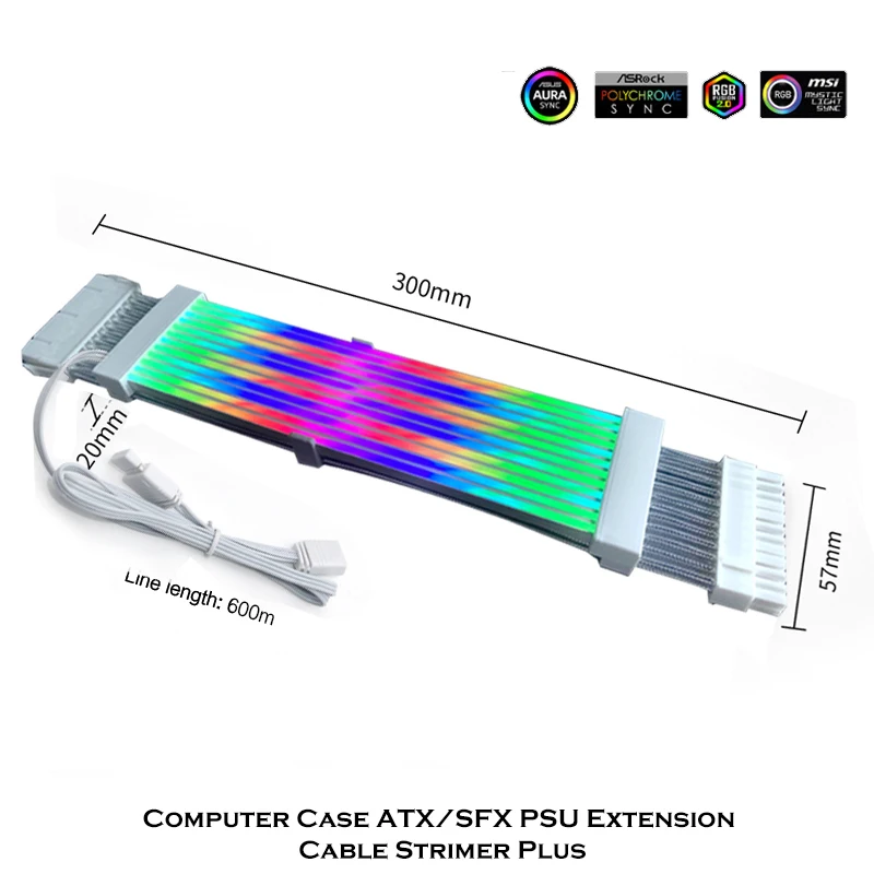 PSU Extension Cable RGB Strimer Plus Not Lian Li ATX 24Pin PCI-E 8Pin Soft Silicone Bendable 5V ARGB LED Flow