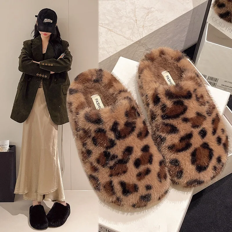 

Retro Fur Slippers Women's Outdoor Wear 2025 New Autumn Winter Fashion Covered Head Semi Slippers Cotton Slippers
