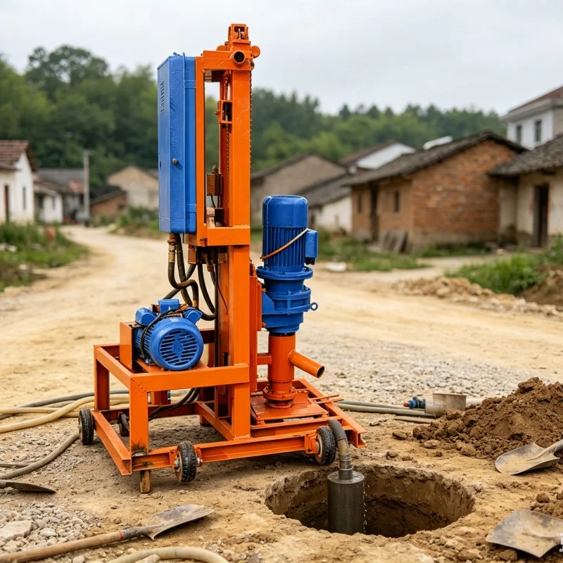 Customized Small Mobile Wheeled Water Well Drilling Rig with Hydraulic Winch for Rural Courtyard Shallow Water Intake