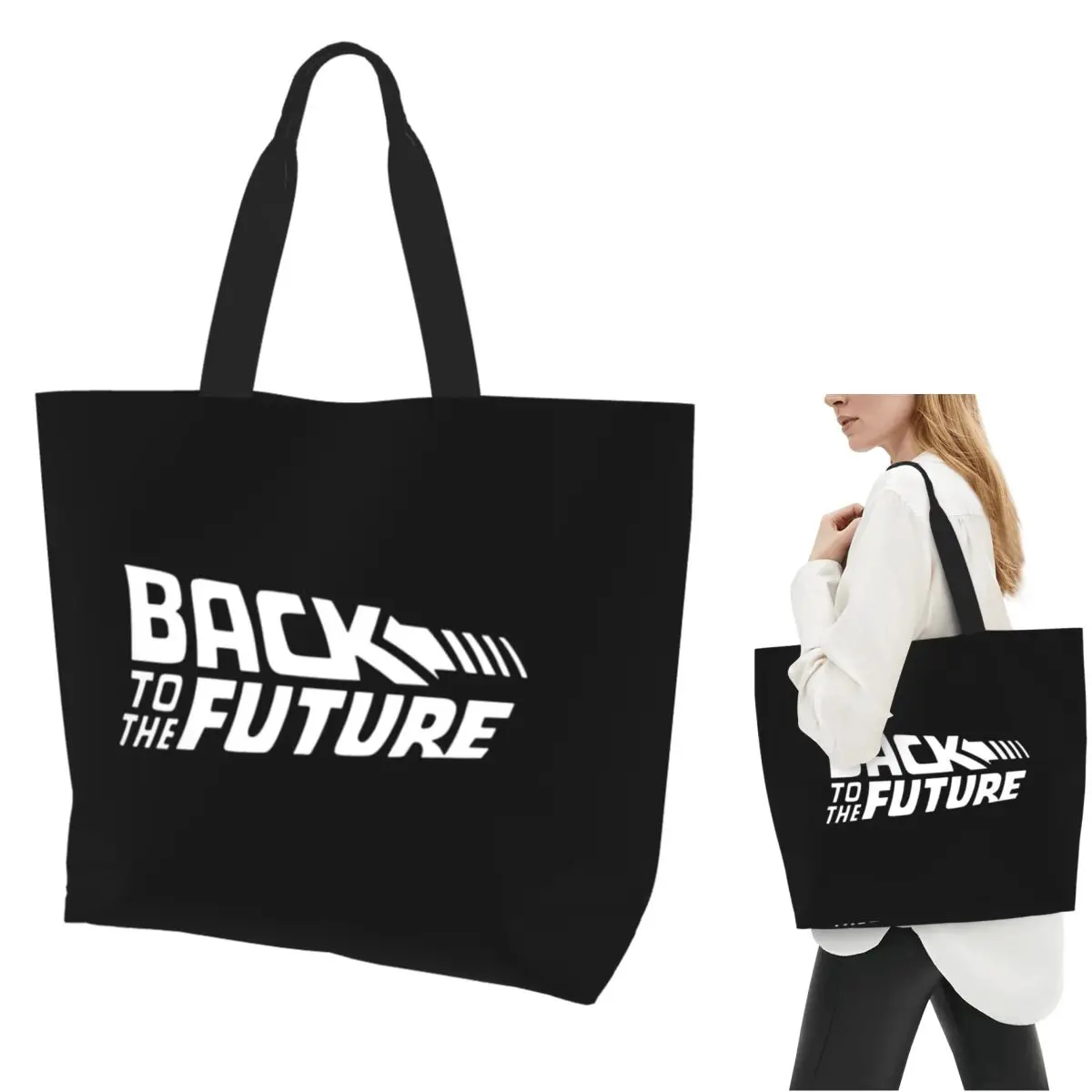 

Retro Back To The Future Shopping Tote Bag Canvas Large Capacity Shoulder Bags Shopper Grocery Handbag for Women