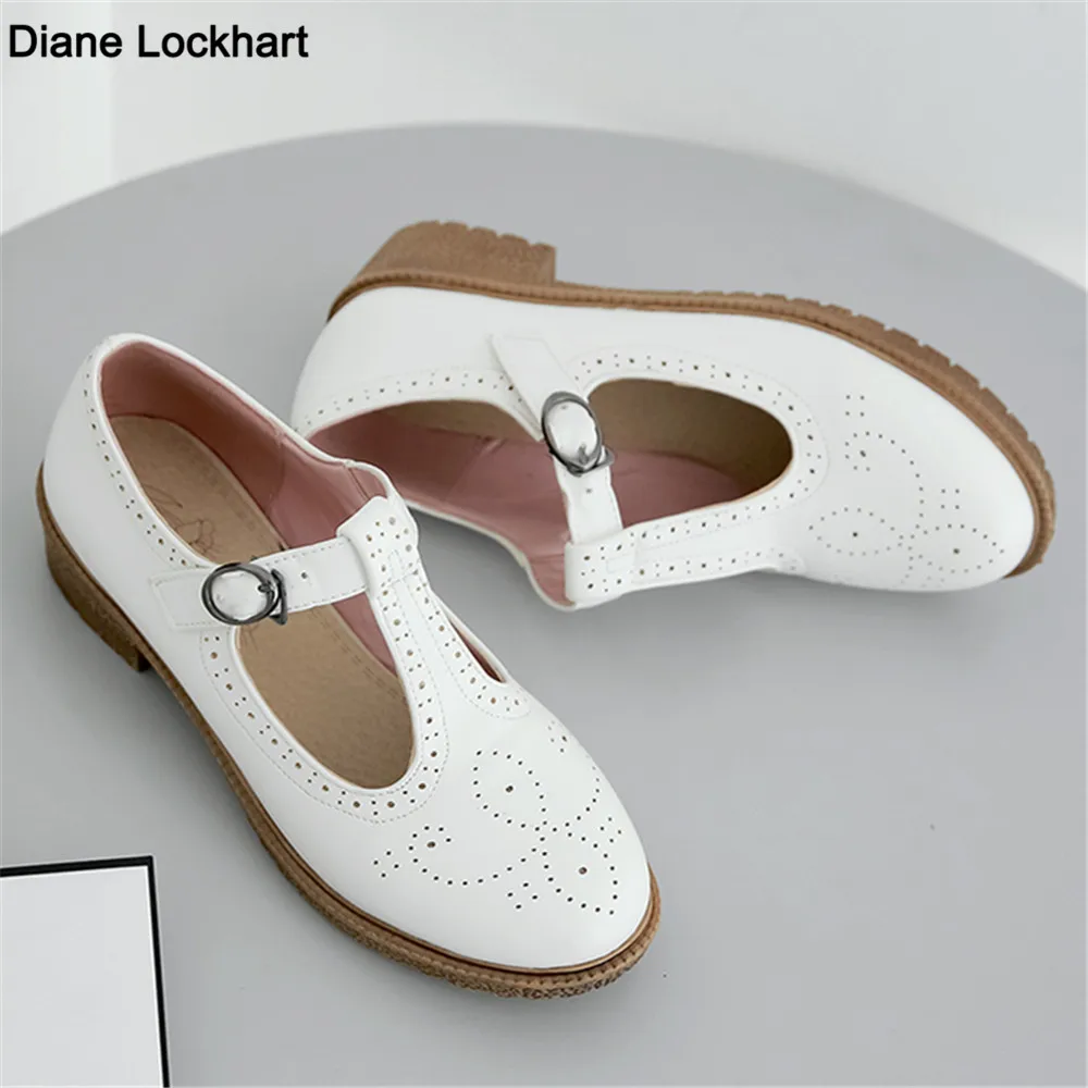 Women Flats Shoes Big Size 33-43 Retro College Wind Round Buckle Thick Crust Muffin Shoes Small Doll Leather Sweet Zapatos Mujer