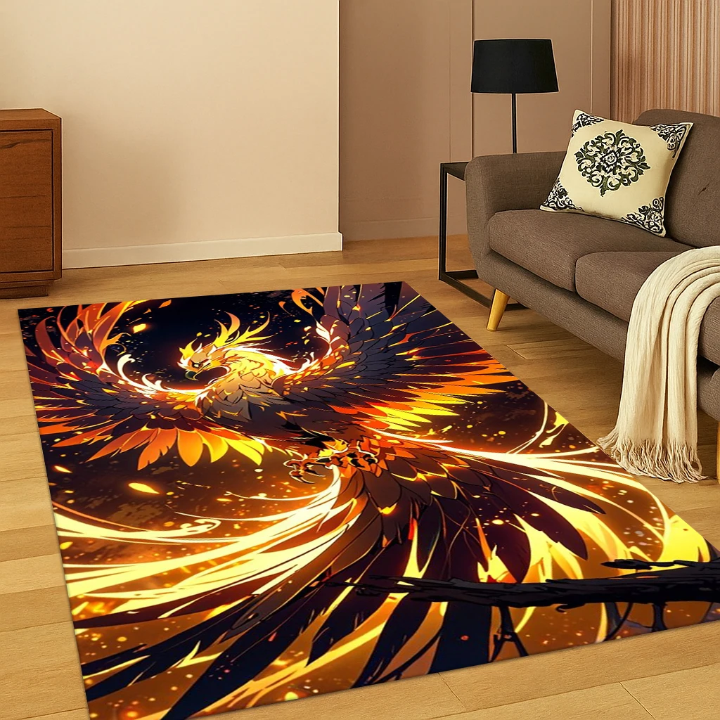 3D Fantasy Cartoon Phoenix Vogel Teppich Teppich für Wohnzimmer Sofa Zuhause Schlafzimmer Küche Fußmatte Dekor, Spielzimmer rutschfeste Bodenmatte