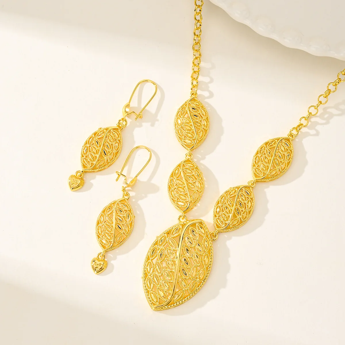 9999 Gold Middle East Arabian Jewelry Set - Women's Bohemian Necklace and Earrings Set - Ethnic Style