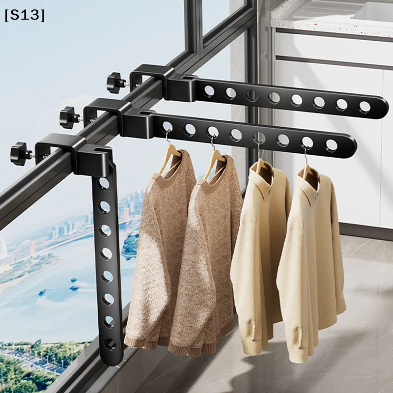 Perchero Plegable y Giratorio Negro para Ropa, Colgador de Pared, Tendedero, Organizador de Ropa de Aluminio que Ahorra Espacio [Q]