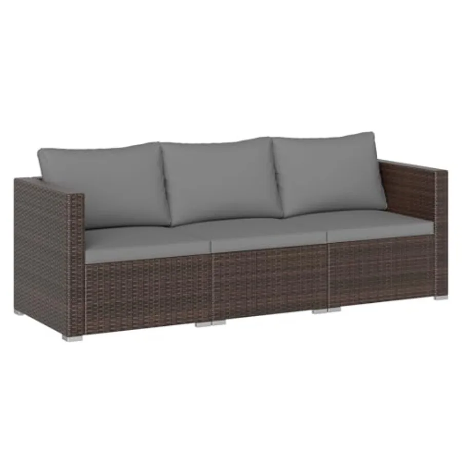 3 Seat Outdoor Wicker Sofa Set, Modular PE Rattan Patio Cushioned Sectional Couch Set, Outside Furniture Set for Deck, Backyard