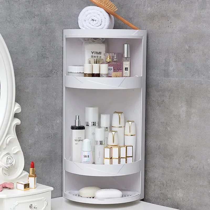 2Layer Bathroom Corner Storage 360 Rotating Wall-Mounted Shelf Shampoo Cosmetics Kitchen Household Bathroom Accessories