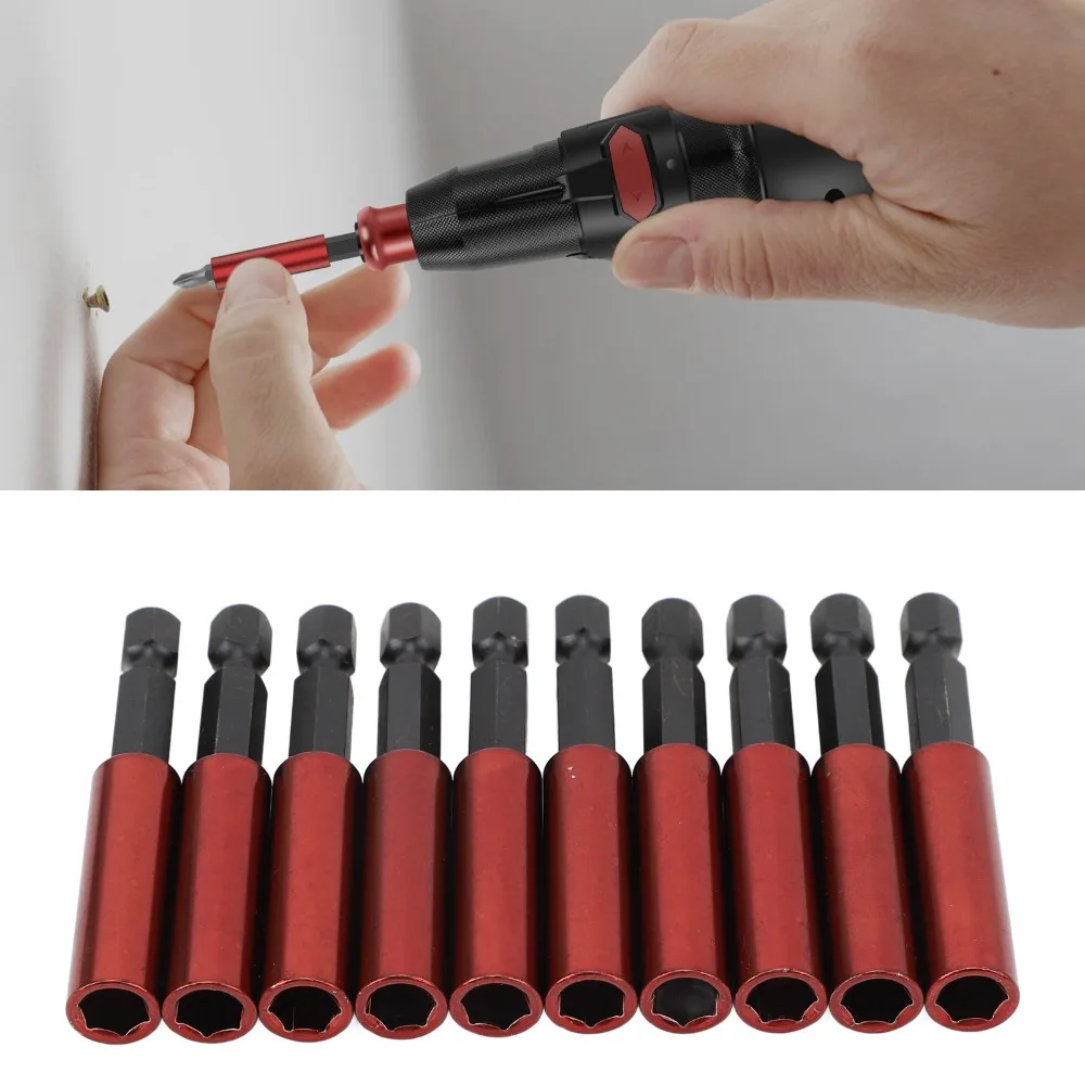 10pcs 1/4 Inch Hex Shank Screwdriver Bit Holder S2 Steel Strong Magnetic Drill Bit Holder Set Magnetic Socket 60mm Length
