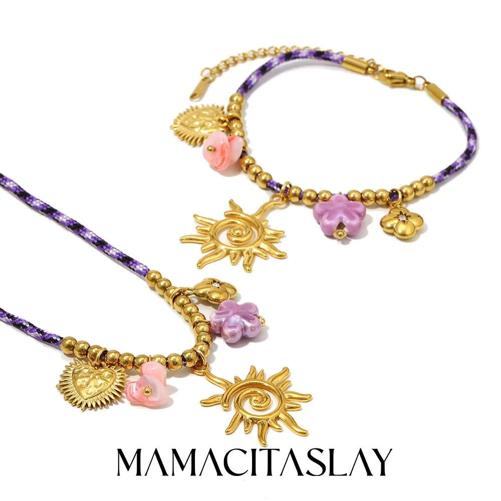 MamacitaSlay 316L Edelstahl Handgefertigtes Geflochtenes Seil-Halsketten-Armband-Set 18K Vergoldet Wasserfestes Schmuckset Geschenke für Frauen