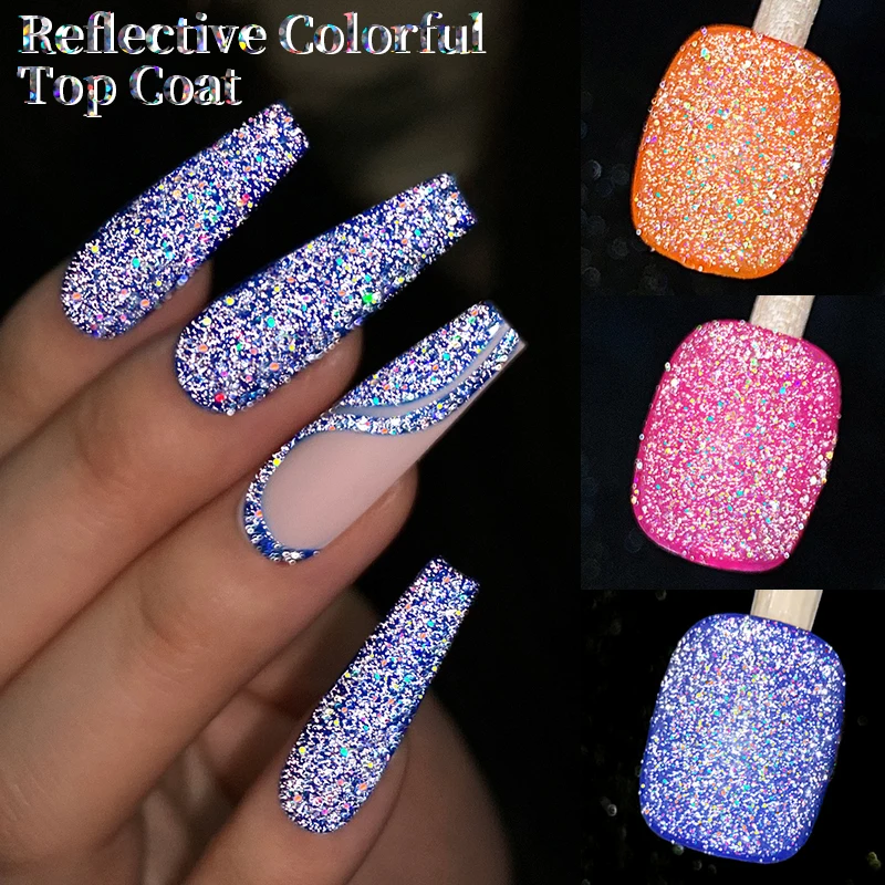 LILYCUTE 7ML Laser Reflective Glitter Gel Nail Polish Sparkling Sequins Top Coat Semi Permanent UV Gel Varnish Nail Art Manicure