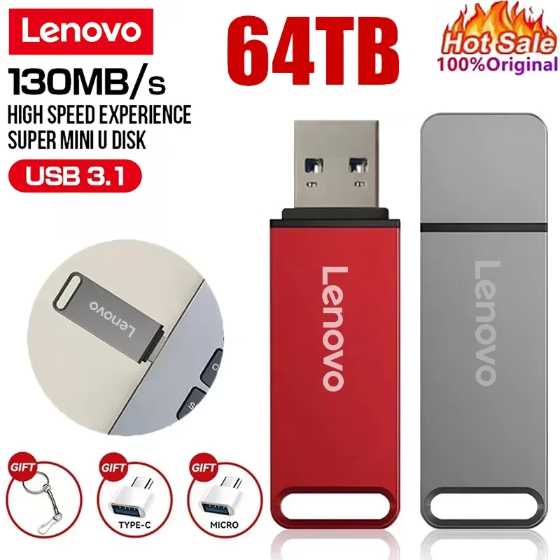 Chiavetta USB 3.0 Lenovo da 64 TB ad alta velocità ​ ​ Trasferimento memoria flash drive in metallo da 16 TB 8 TB 2 TB per PC portatile