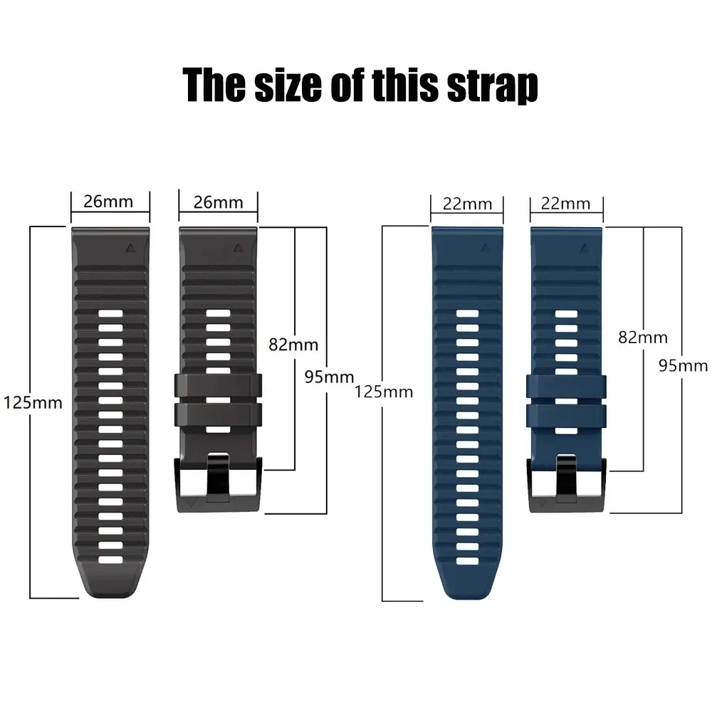 Quickfit Silicone Band For Garmin Fenix 8 7 6 5 s62 s60 MK1 MK2 MK2i MK3i/Gen 2/Epix Pro WatchStrap 26mm 22mm Wristband Bracelet