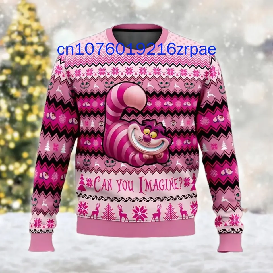 Disney Cheshire Cat Christmas Sweater 3D Print Men and Women Casual Cartoon Sweatshirt Christmas Sweater