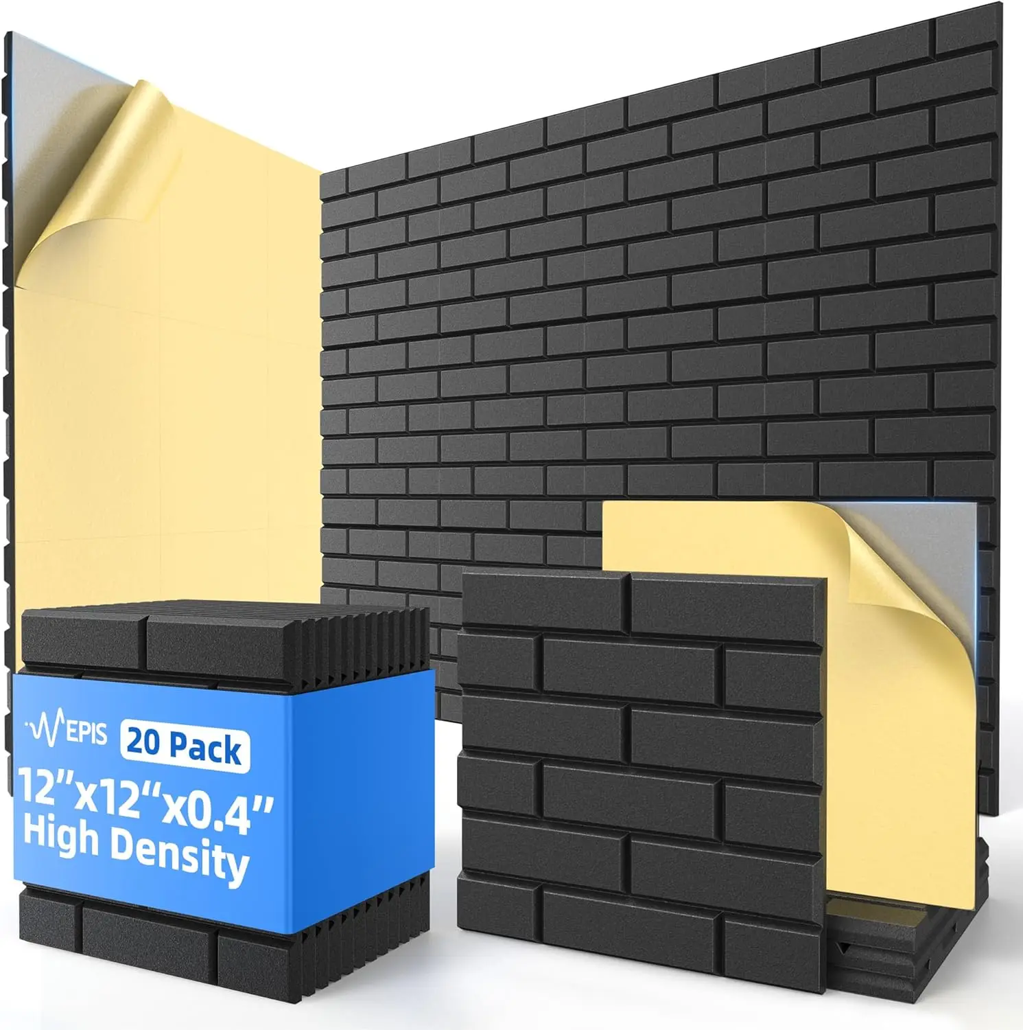 

Набор из 20 самоклеящихся акустических панелей, 12x12x0.4 дюйма, высокоплотный звукоизоляционный пенопласт для стен, декор для домашней студии и офиса - черный