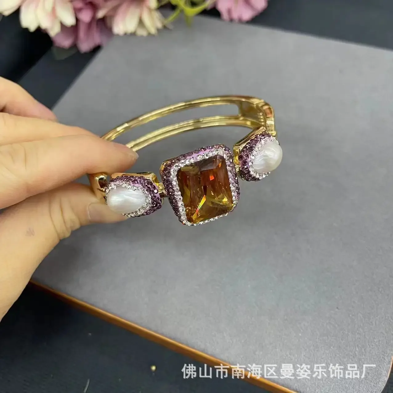 Turkish sultanite  stone purple diamond purple inlaid live bracelet, natural stone French vintage jewelry