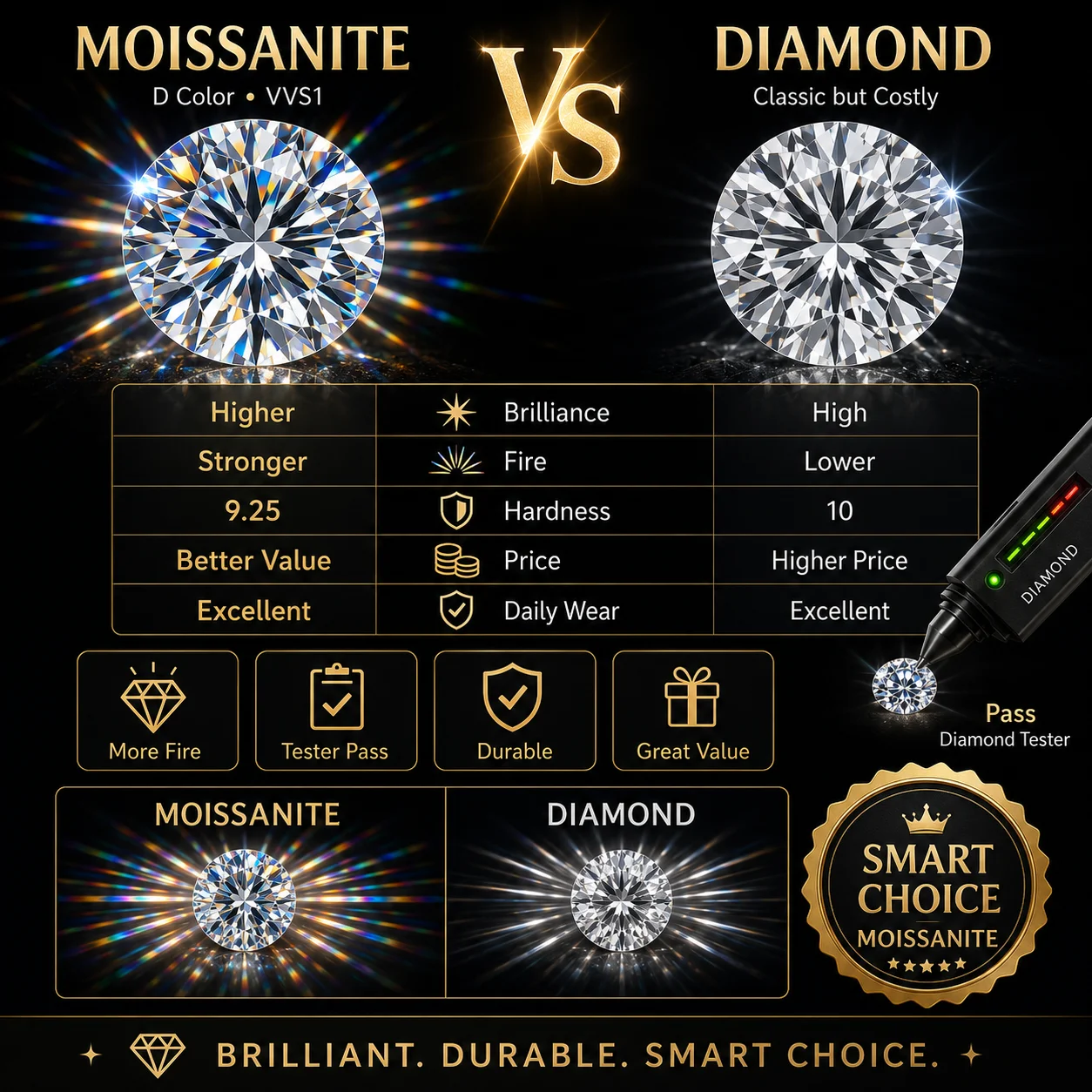 LongZhe Moissanite Ring for Men Rings for Men 925 Sterling Silver Adjustable Open Ring 1CT 6.5mm Fine Jewelry Gift