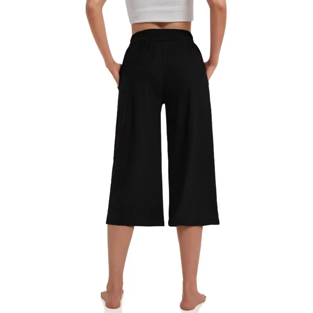 High-Waisted Seven-Part Trousers with Slit at the Ankle Women Plus Size Casual Pants