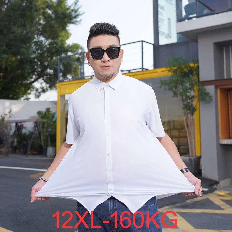 

High quality 10XL 8XL 11XL 12XL plus Size Men Pullover Shirt Short Sleeve White Black Business Mens oversize office Shirt 160KG