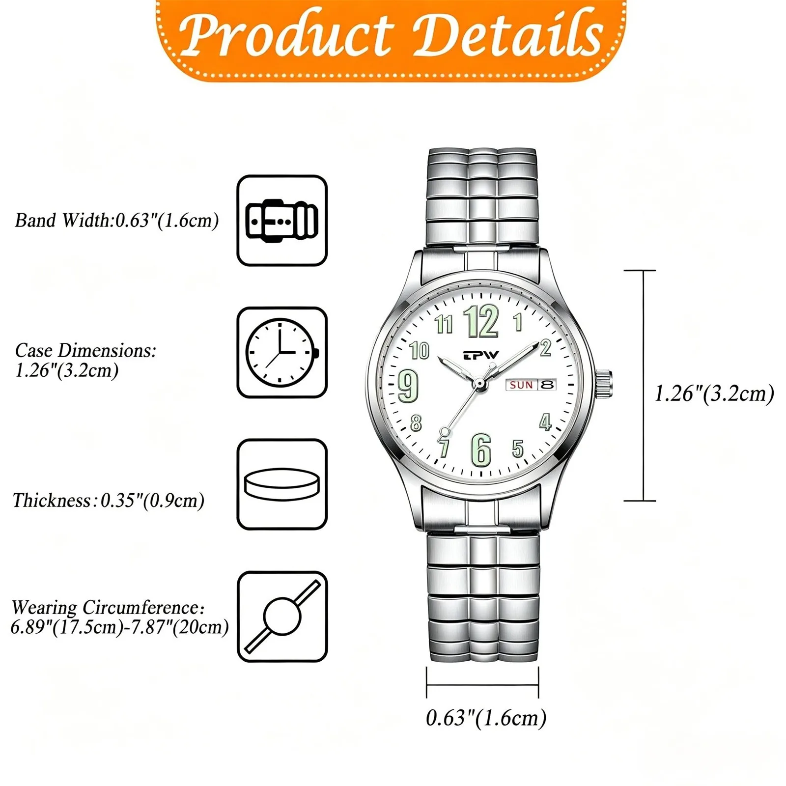 Women Stainless Steel Stretch Band Wristwatch Dual Calendar Glowing Luminous Easy Read Quartz Watch Seniors Ladies Daily Gift