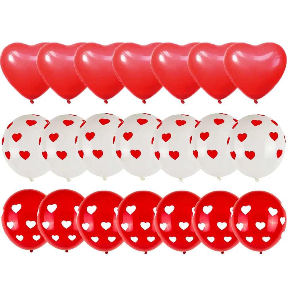 

21Pcs 12inch Red Print Heart Dot Printed Latex Helium Balloons Set Red Heart Shape Balloon for Valentines Day Wedding Decoration