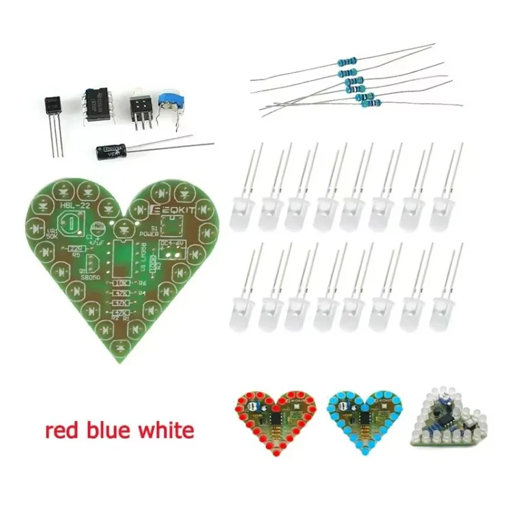 DIY Kit Heart Shape Breathing Lamp Kit Breathing LED Suite White Red Blue Electronic Production for Learning Laboratory