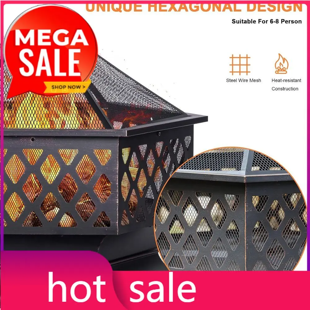 

Популярный шестиугольный уличный очаг на дровах (33 дюйма) для патио, двора и кемпинга, в отделке под античную бронзу
