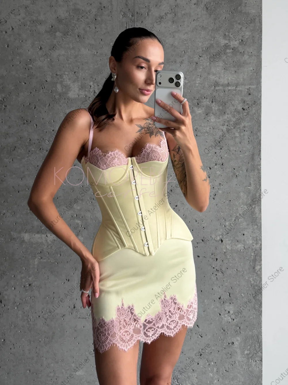 Pink Lace Yellow Corset Homecoming Dress Strapless Mini Cocktail Prom Gowns Women Elegant Formal Party Dresses Customized image 3