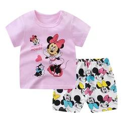 Disney Summer Baby Girl Clothes Set Cartoon Minnie Short Sleeve Cotton Girls Outfits for 0-3year Kids Clothes