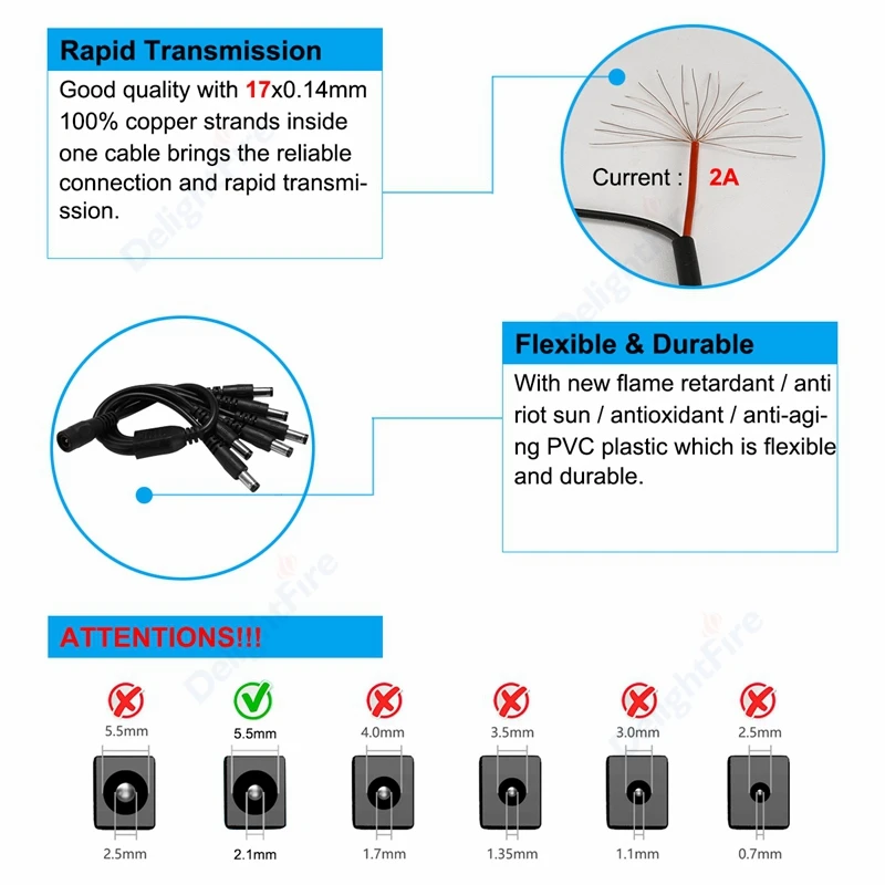 Rechtwinkliges DC-Kabel 5,5 x 2,1 mm Stecker-Buchse-Adapter 18AWG Kabel 12V DC-Verlängerungskabel für LED-Streifen CCTV-Sicherheitsüberwachung – Detail 5