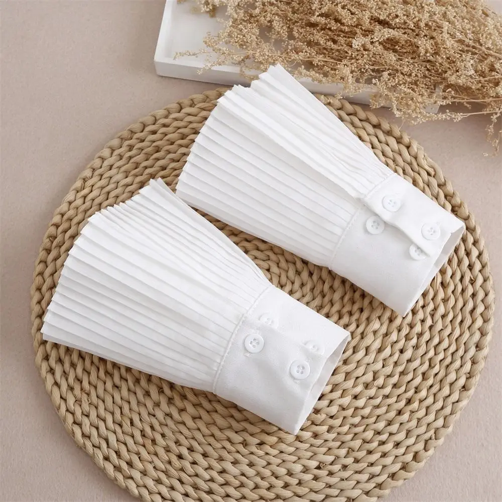 Ruffles Pleated Fake Sleeves Chiffon Detachable Cuffs Fake Cuffs Wristband Sweater Horn Cuffs Hand Wrist Cuffs Girl/Women