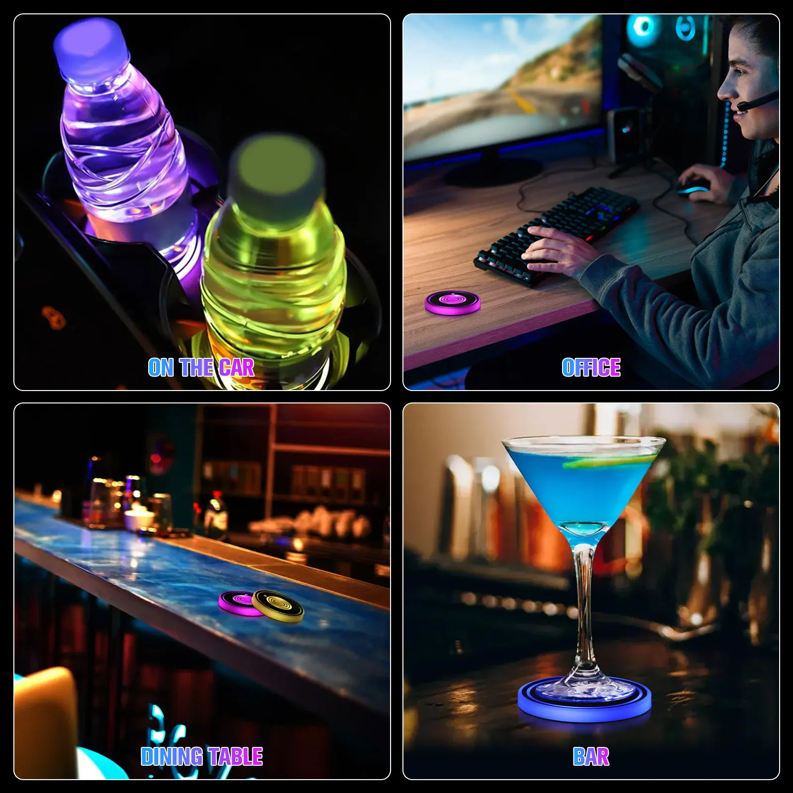 

2Pcs Colorful LED Cup Placemats Acrylic Water Glass Mat Suction Car Table Mat Protective Light Bright for Water Bottle