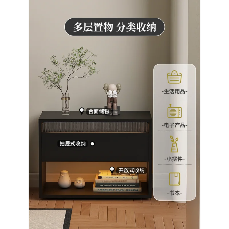 Black bedside table Light luxury high-end sense Suspendable bedside table Shelf with drawers Storage cabinet Locker side cabinet