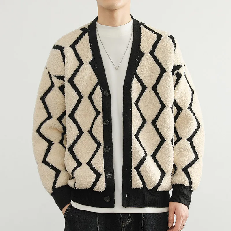 

Элитный ретро-кардиган с V-образным вырезом для мужчин, весенний, вязаный, в стиле кэжуал, из полиэстера, акрила и нейлона