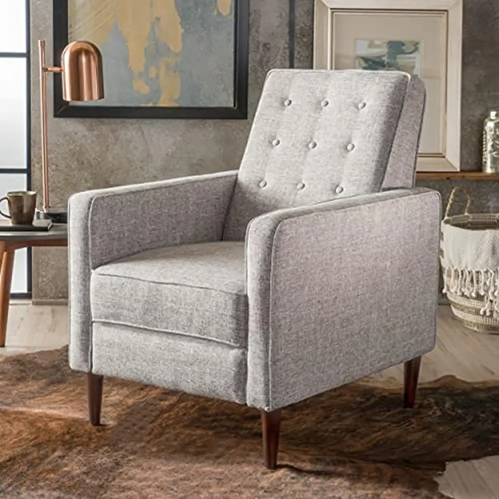 Cadeira reclinável de tecido de meados do século com botão moderno e encosto capitoné 27" L x 34" P x 38" H