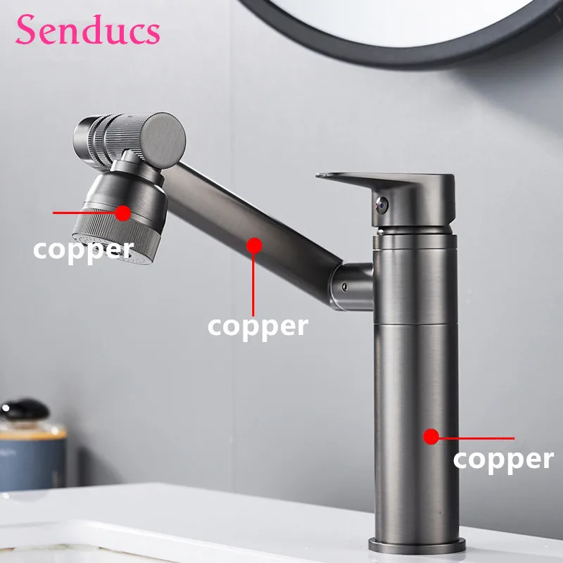 

1080 Degree Rotable Basin Faucet Kitchen Sink Faucet Bathroom Faucet Mixer Gray Bathroom Basin Water Faucets Hot and Cold Taps