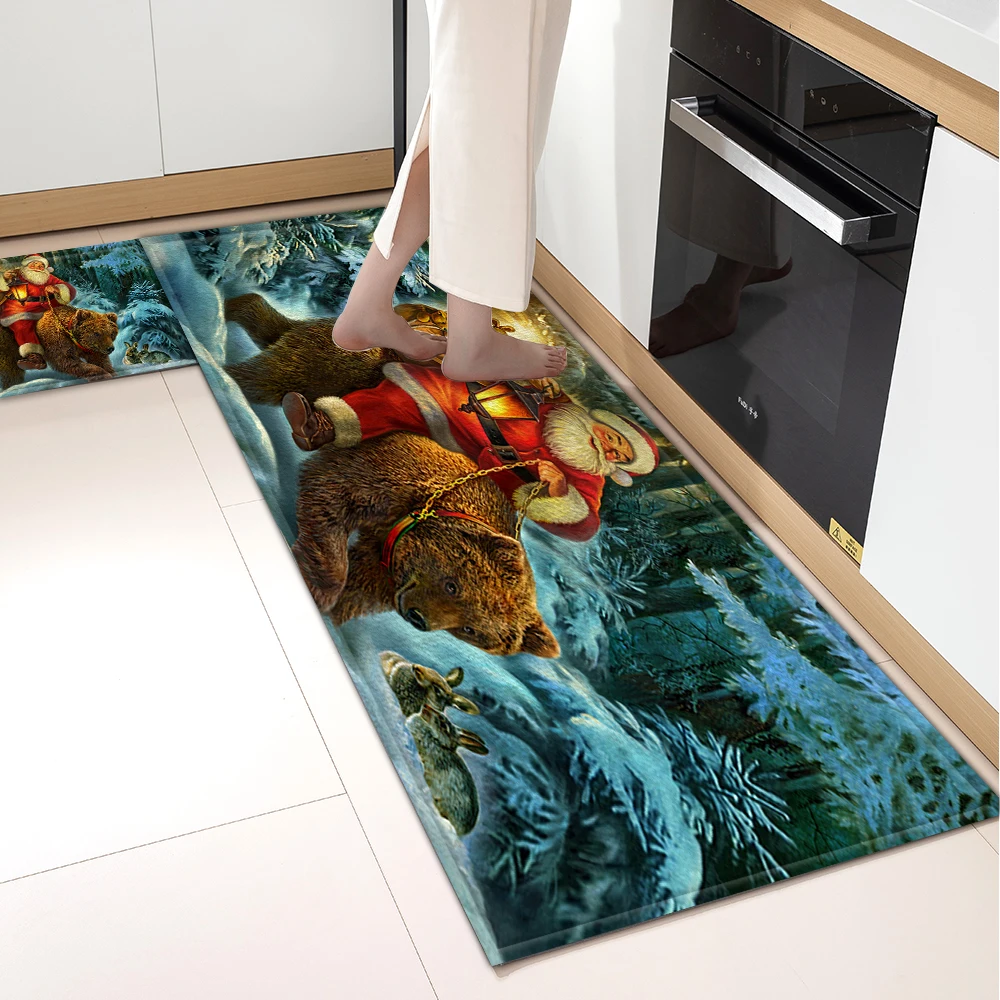 Christmas Kitchen Rug Home Entrance Doormat Living Room Bedroom Floor Decoration Carpet House Balcony Bath Hallway Door Foot Mat