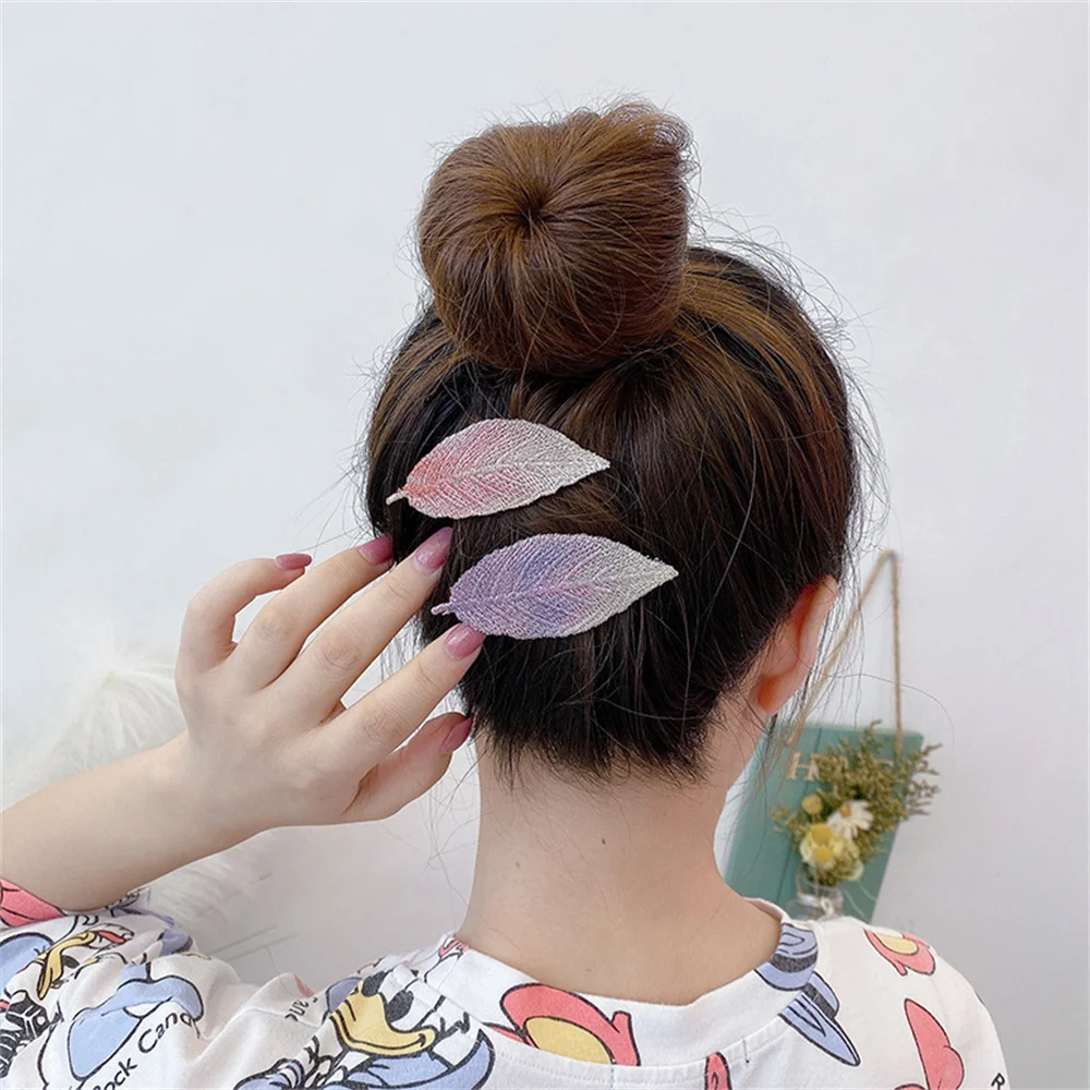 Elegant Embroidered Leaf Hair Clips Women Broken Hair Pins Gradient Color BB Clips Side Bangs Barrettes Hair Accessories