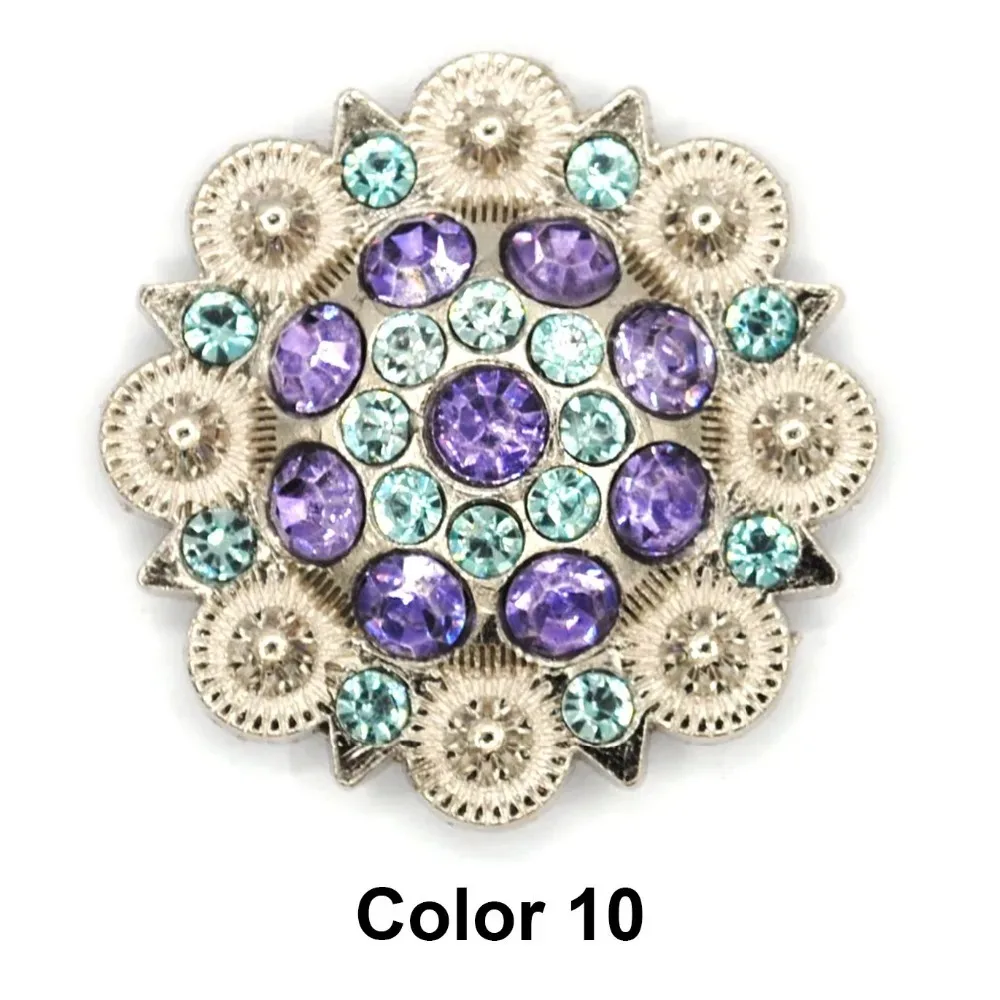 12 ชิ้น/ล็อต light สีชมพูเส้นผ่านศูนย์กลาง 3.7 ซม.โลหะดอกไม้ Conchos สีขาว rhinestone ตกแต่งเข็มขัดอุปกรณ์เสริมอุปกรณ์เสริม