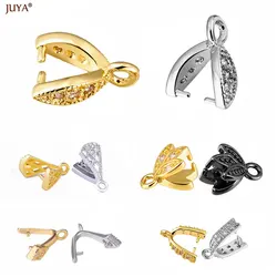 Juya Copper Inlaid Zircon Pinch Bails DIY Supplies For Jewelry Wholesale Crystal Pendant Clip Clasps Clamping Bale Accessories