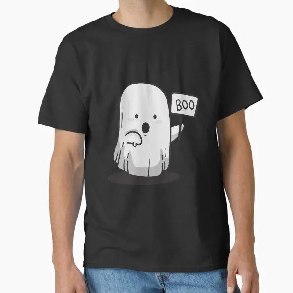 تي شيرت جديد Y2k Little Ghost Boo مطبوع فضفاض ومريح من القطن الخالص بأكمام قصيرة لكل من الرجال والنساء #4