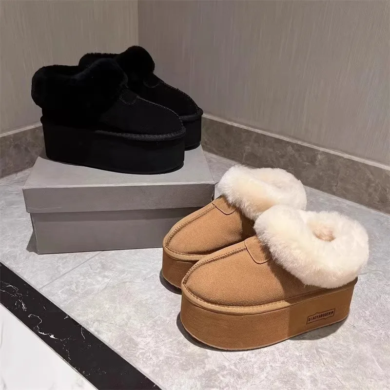 Winter Women Platform Boots 2025 New Design Female Snow Ankle Wool Fur Warm Flats Shoe Ultra Mini Lady Heels Thick Sole Slippers