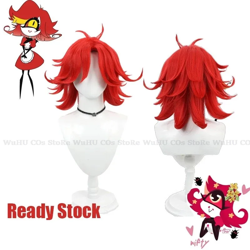 2025 yiyi ReadyStock-Hazbin Hotel Niffty Red Mujeres Hombres Peluca de cosplay de Halloween