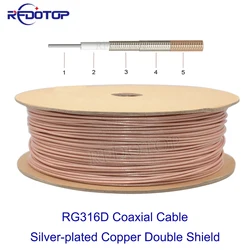 Cavo coassiale marrone RG316D doppio scudo in rame placcato argento RG-316D 50 Ohm a bassa perdita per connettore a crimpare alta qualità 1M-200M