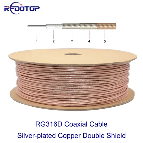 갈색 RG316D 동축 케이블 은도금 구리 이중 쉴드 RG-316D 50 Ohm 압착 커넥터 용 저손실 고품질 1M-200M