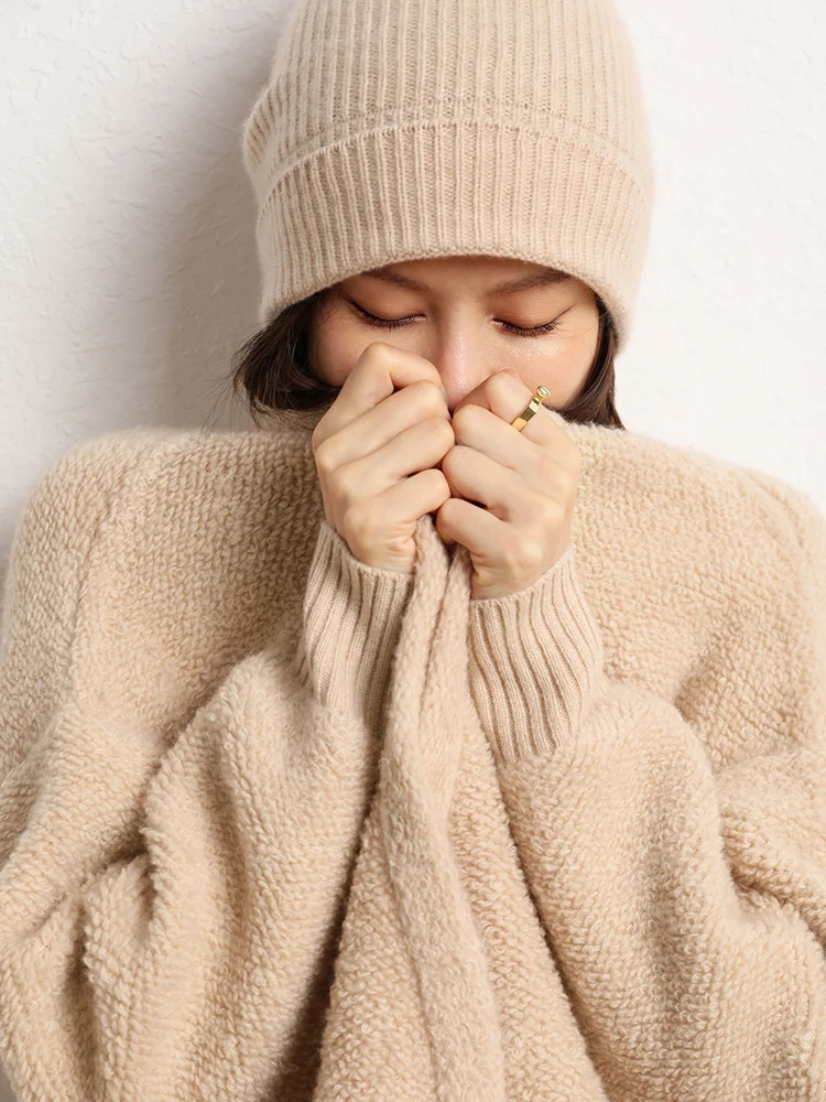 MEETCC женская шапка из 100% кашемира, осенне-зимняя мягкая модная шапка, теплая базовая кепка, шикарный вязаный головной убор премиум-класса, разноцветная шапка