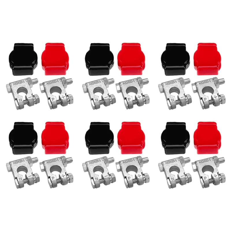 

6X Battery Terminals(Heavy Duty) Battery Terminal Negative & Positive With Plastic Cover Made Of Lead Alloy Kit