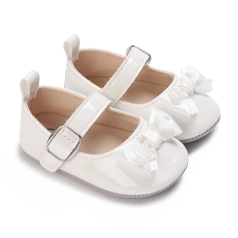 0-18 Months White Neonatal Soft Sole Girl Baby Upper PU Non Slip Rubber Sole Cute Princess Shoes Baby Walking Shoes