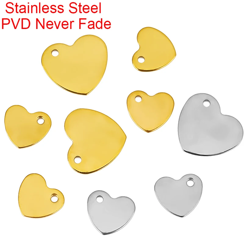 20pcs PVD Never Fade Stainless Steel Heart Beads 9 13 mm Necklace Pendants Bracelets Earring Charms for Making Jewelry Findings